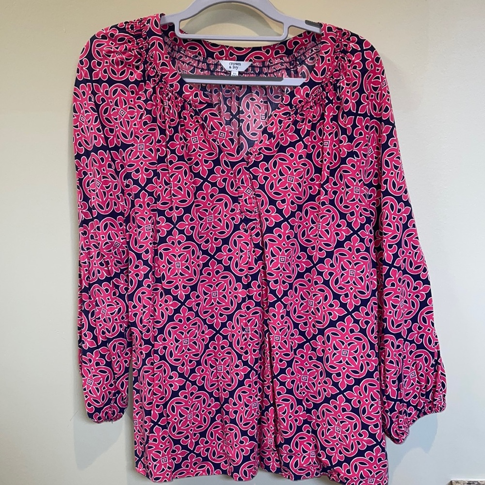 Pink and Navy 1/4 Sleeve Blouse
